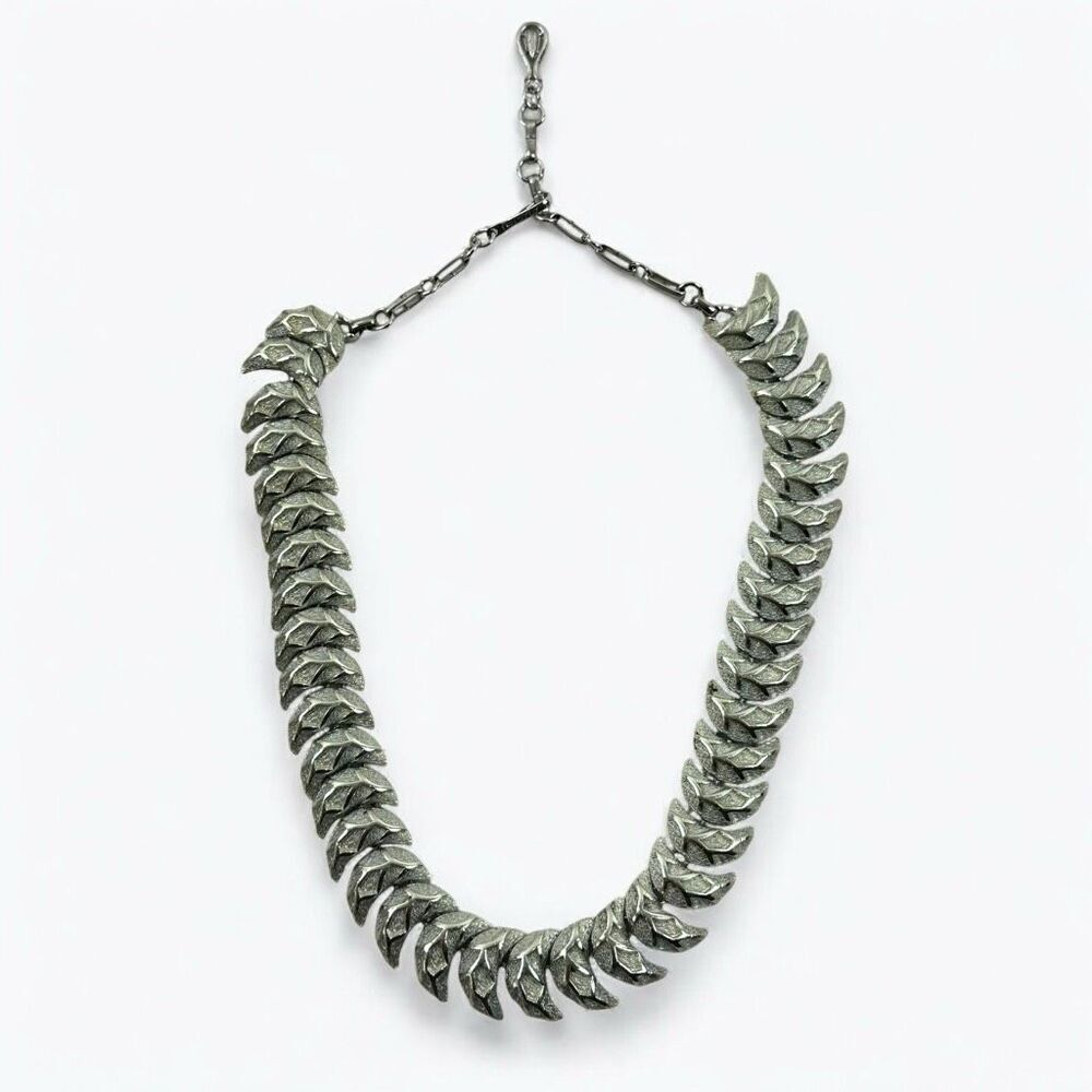 Vintage Coro Silver Tone Moon Link Statement Necklace Chunky Collar Choker Artsy